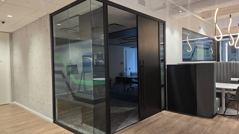 An image of the privacy vinyl for a corner office.